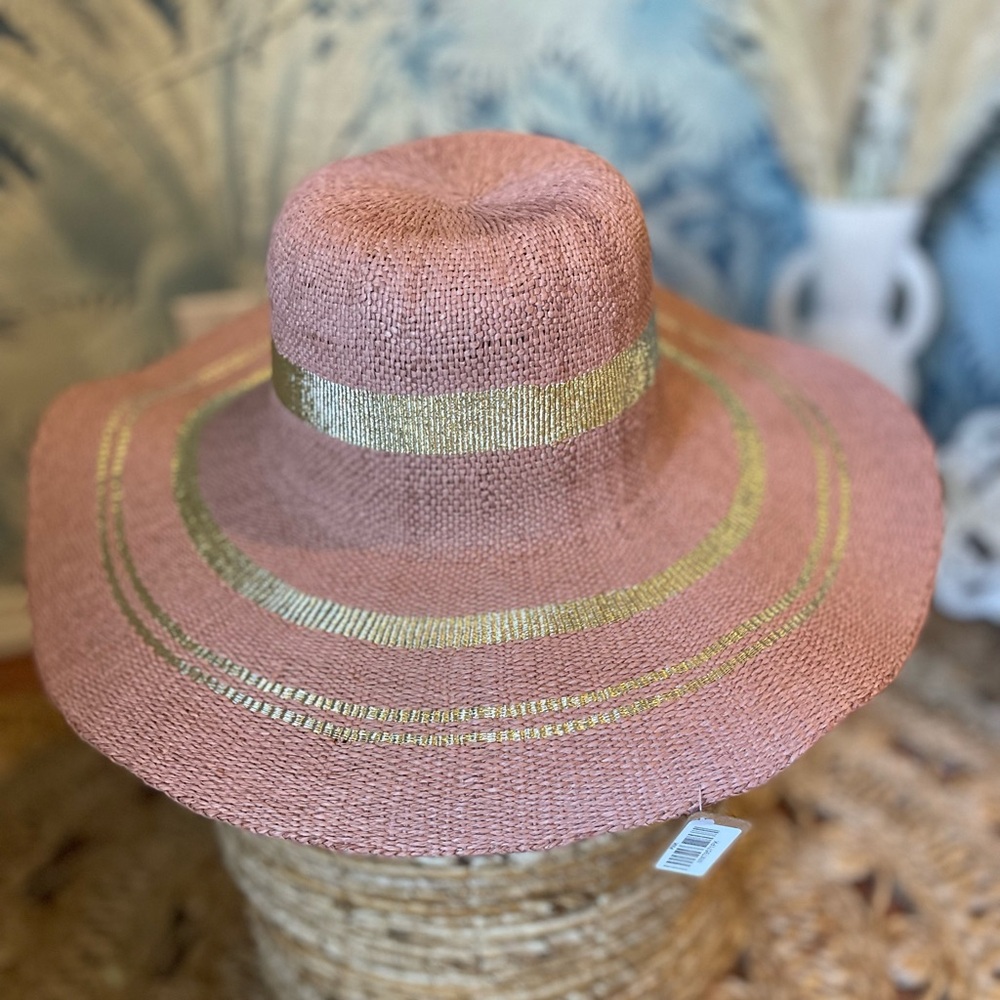 Soft Pink Metallic Accent Trim Floppy Resort Sun Hat - Picture 5 of 6